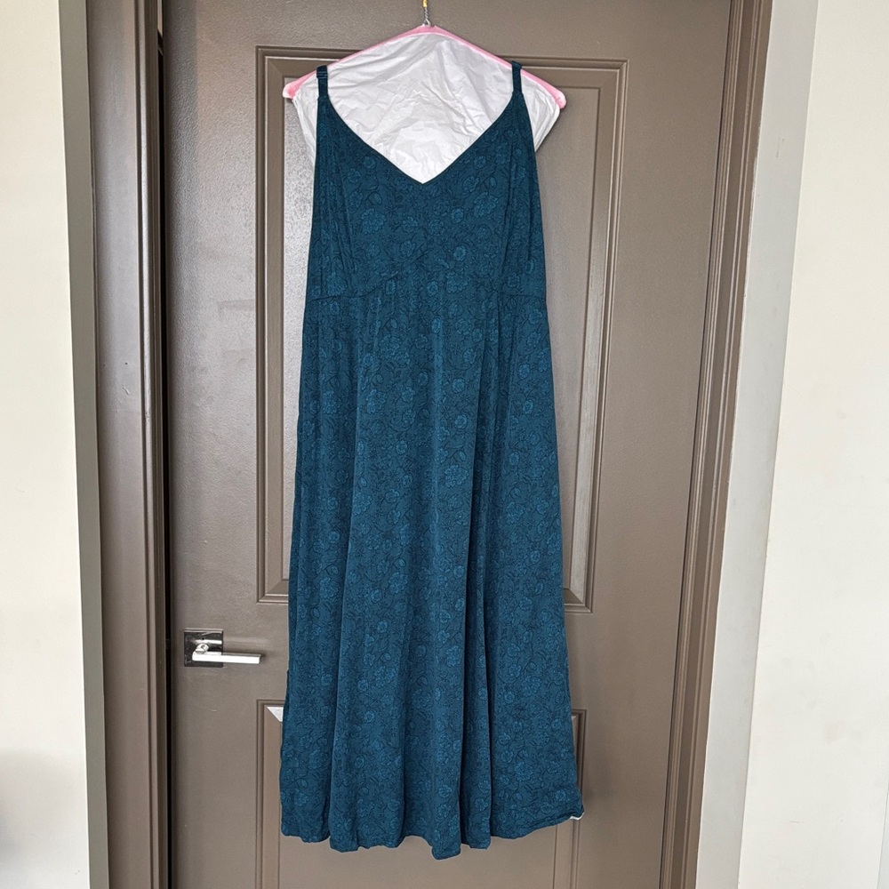 Teal Subtle Floral Summer Maxi Dress with Pockets